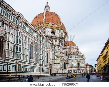 Italy Florence Cathedral in rainy day from street from below