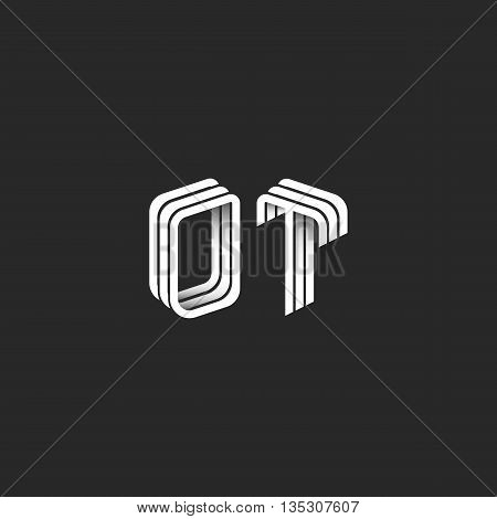 Monogram Initials Ot Logo Isometric Geometric Shape, Combination O T Letters Couple, Mockup Business