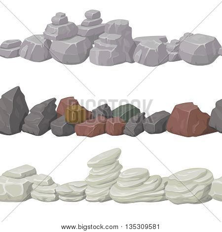 Seamless cartoon stones and bridge for game design. Vector elements. Ui art interface, nature landscape,