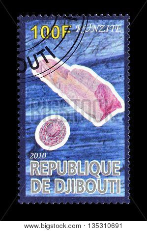 DJIBOUTI - CIRCA 2010 : Cancelled postage stamp printed by Djibouti, that shows Kunzite.
