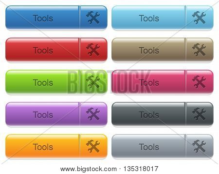 Set of tools glossy color captioned menu buttons with engraved icons