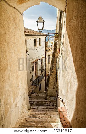 Italian city of Sperlonga, ancient yard in summer
