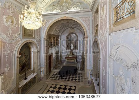 OEIRAS, PORTUGAL - November 4, 2015: View of the lavishly decorated Chapel of Our Lady of Mercy in the Palace of Oeiras, on November 4, 2015 in Oeiras, Portugal