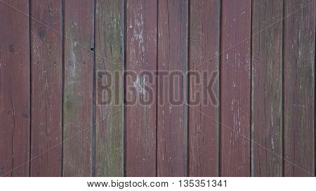 the beautiful tree texture of the wooden fence is red-green color from peeling paint