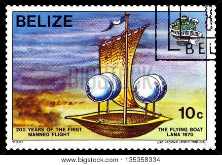 STAVROPOL RUSSIA - JUNE 20 2016: a stamp printed in Belize shows an Flying Boat Lana 1670 200 years of manned flight cirka 1983