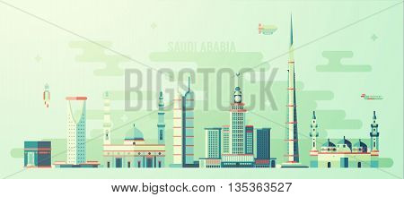 Concept Saudi Arabia skyline with world tallest building vector illustration flat style