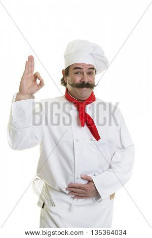 A happy chef with handlebar mustache showing his approval 