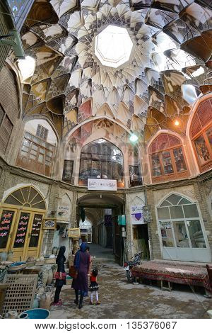 KASHAN IRAN - APRIL 20: Interior of market (Bazaar) in Kashan Iran on April 20 2015. Bazaar of Kashan is the most important tourist attraction in Kashan Iran.