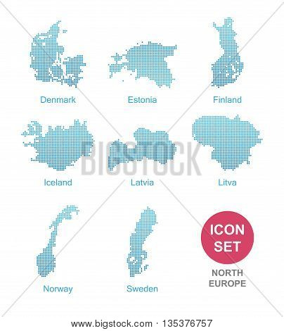 Counties of North Europe Icon Set in modern style