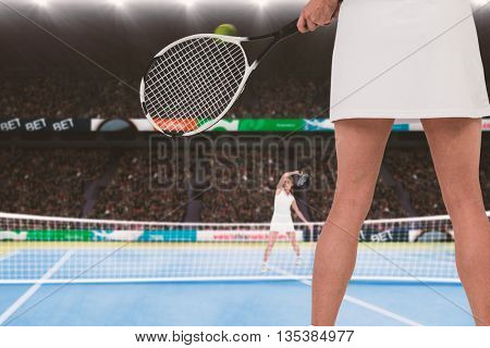 Athlete playing tennis against an opponent