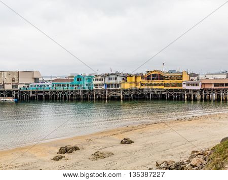 Colorful buildings on the old boardwalk in Monterey California