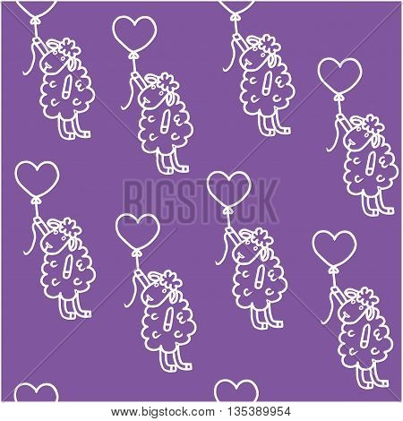 Sheep flies on a balloon. Children's pattern