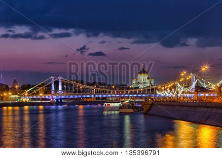Cathedral of Christ the Saviour and Krymsky Bridge in Moscow