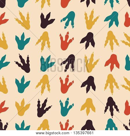 Dinosaur footprints vector seamless pattern. Seamless background footprint, paw footprint mammal, claw predator footprint pattern illustration