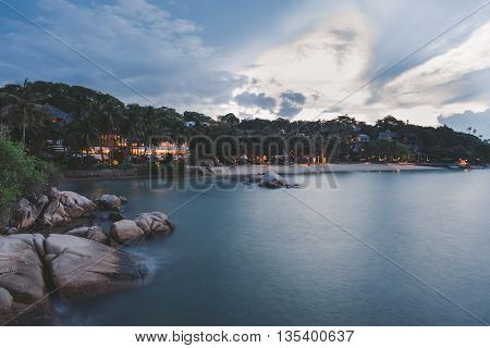 jetty at the beach when sunset golden hours