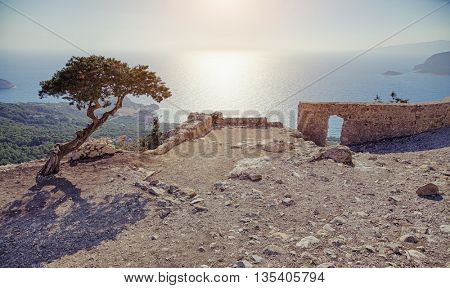 Photo of ruins of Monolithos castle on Rhodes island in Greece
