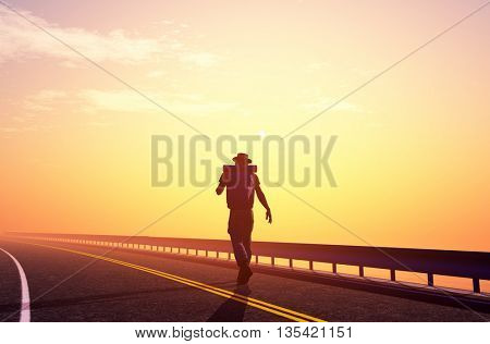 Silhouette of a manon road.3d render
