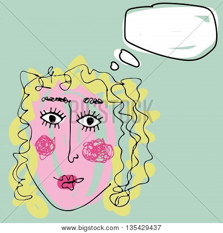 Blond thinking girl with place for text