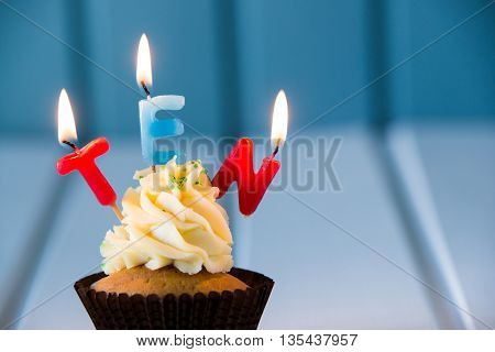 Cupcake With A Candles For 10 - Tenth Birthday