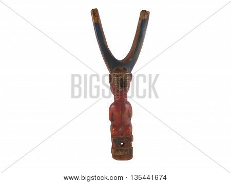 Baule African figural slingshot used in tribal hunting of rodents and birds from the Cote d'Ivoire Africa
