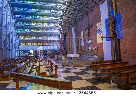 SAN SALVADOR EL SALVADOR - MAY 06 : The Iglesia El Rosario in San Salvador El Salvador on May 06 2016. The church designed by sculptor Ruben Martinez and completed in 1971