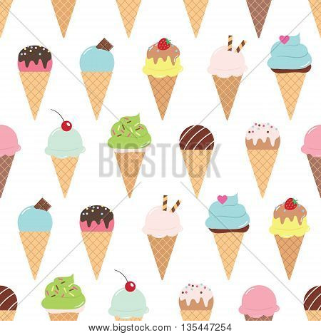 Cartoon ice cream cone seamless pattern background.
