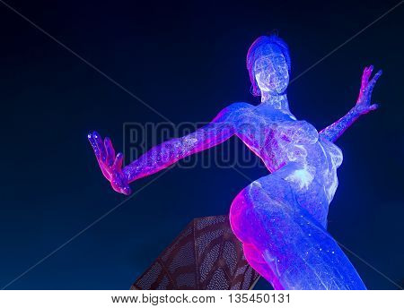 LAS VEGAS - JUNE 14 : The Bliss Dance Sculpture display at the T-Mobile park in Las Vegas on June 14 2016. The 40-foot-tall sculpture of a dancing woman created by artist Marco Cochrane.
