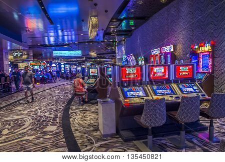 LAS VEGAS - JUNE 14 : The Aria Resort and Casino in Las Vegas on June 14 2016. The Aria is a luxury resort and casino opened on 2009 and is the world's largest hotel to receive LEED Gold certification