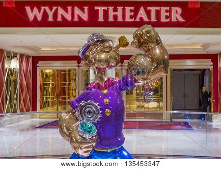 LAS VEGAS - May 21 : The Jeff Koons Popeye Sculpture display at the Wynn Hotel in Las Vegas on May 21 2016. The sculpture purchased by Steve Wynn in May 2014 for $28.1 million dollars
