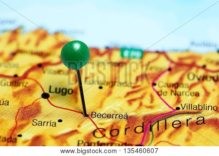 Becerrea pinned on a map of Spain