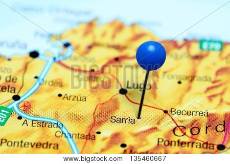 Sarria pinned on a map of Spain