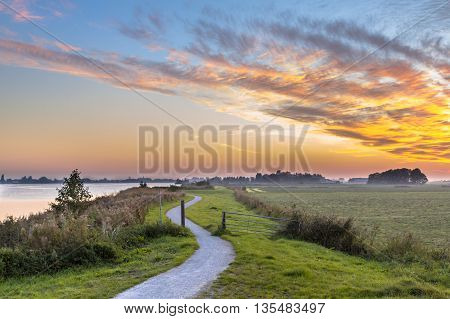 Holland Landscape With Winding Cycling Track