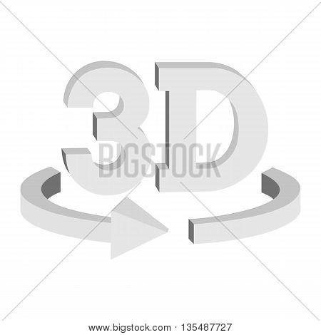 3D rotate button sign in solid grayscale colors icon isolated on white background. Blank horisontal rotation arrow. Vector illustration.