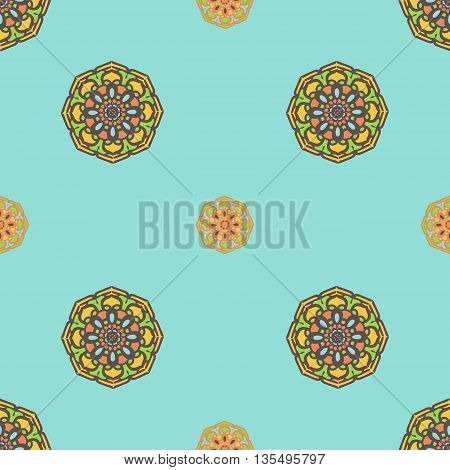 Blue and yellow abstract background. Mandala-like shapes.