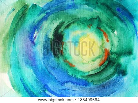 Abstract colorful watercolor background. Ink illustration. Dynamic blots. Hand drawn backdrop for your design. Blue and green watercolor background for textures and backgrounds
