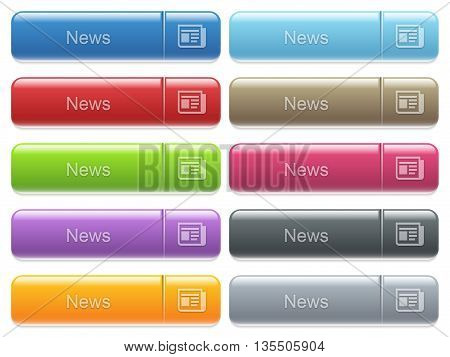 Set of news glossy color captioned menu buttons with embossed icons