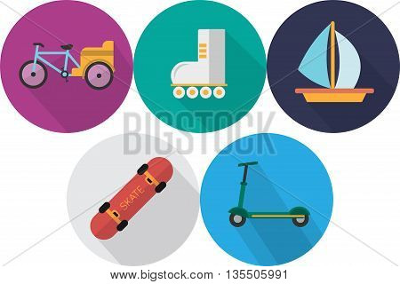 Transportation Icons | Set of great flat icons with style long shadow icon and use for transportation, public transit, car and much more.