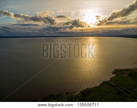 Beautiful Lake At Sunset - Aerial View