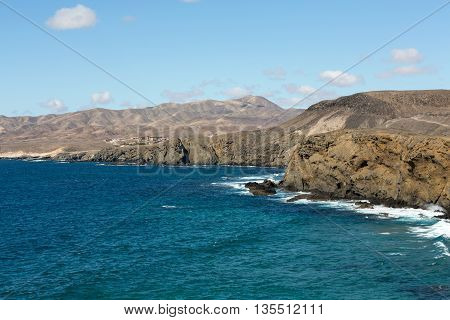 Rock coast near La Pared village on the south western part of Fuerteventura . Canary Islands Spain