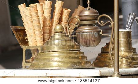 Ice Cream Cones In The Ice Cream Cart In Antique Style