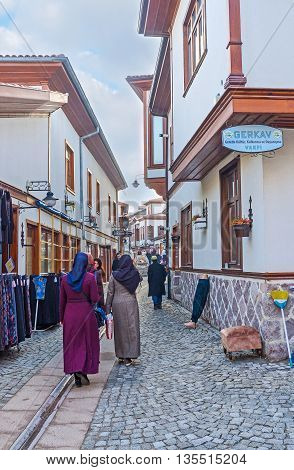 ANKARA TURKEY - JANUARY 16 2015: The narrow market street in renovated neighborhood of Ulus district on January 16 in Ankara.