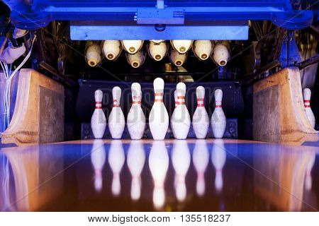 Bowling Pins Ready To Be Felled On The Track