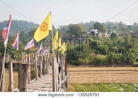 Su Tong Pe bridge beautiful bamboo bridge in Mae Hong Son province Thailand.