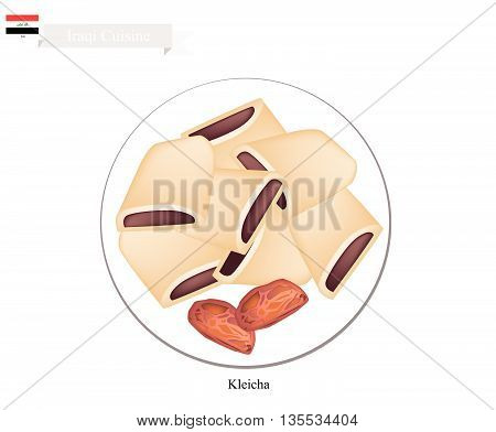 Iraqi Cuisine Kleicha or Traditional Iraqi Cookies Filled with Dates or Assortment of Coconut and Walnuts. One of Most Popular Dessert in Iraq.