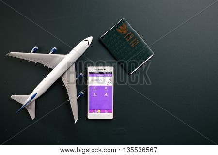 Kual Lumpur,Malaysia 19th Jun 2016,Malindo airline mobile apps with toy aeroplane