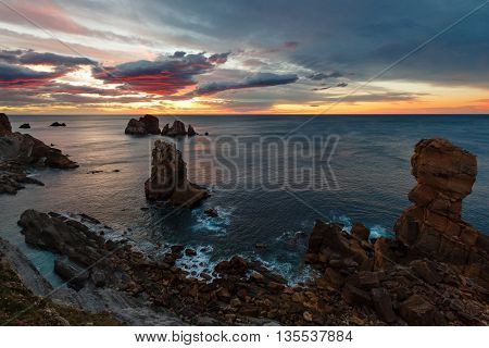 Sunset Atlantic Ocean Coastline Near Portio Beach.