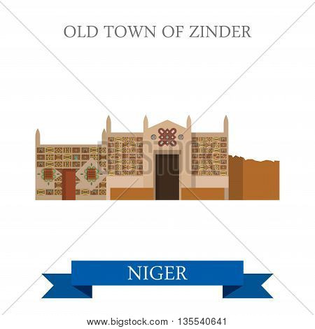 Old Town of Zinder in Niger Flat cartoon web vector illustration