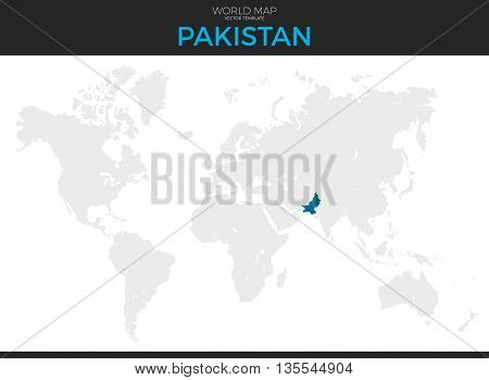 Islamic Republic of Pakistan location modern detailed vector map. All world countries without names. Vector template of beautiful flat grayscale map design with selected country and border location
