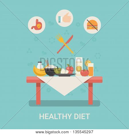 Healthy life concept vector illustration set people sports food