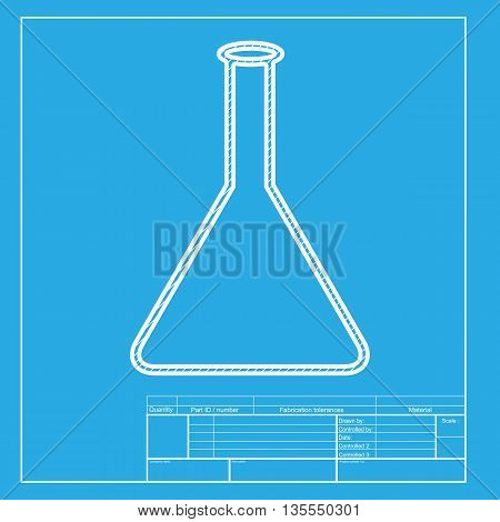 Conical Flask sign. White section of icon on blueprint template.